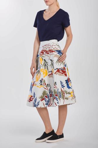 Gant γυναικεία midi βαμβακερή φούστα με πολύχρωμο print - 4400037 Λευκό